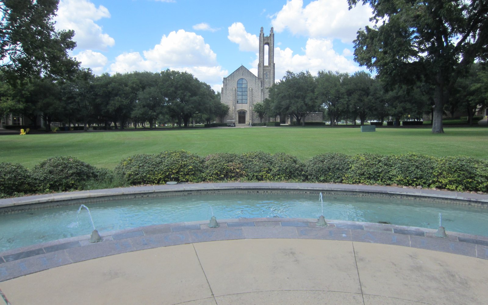 A lawn and chapel at Southwestern University