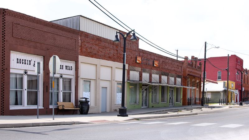 Brick storefronts along East Main Street in Troy